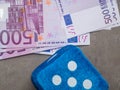 cube chips euro banknotes, Photo in motion. Concept - hope for good luck