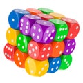 Cube from colored dices, 3D rendering