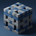 A cube composed of interlocking rectangular blocks in blue and gray shades. The Royalty Free Stock Photo
