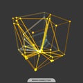 Cube. Connection structure. 3D grid design. Molecular lattice