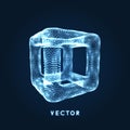The Cube Consisting of Points. Connection Structure. 3d Grid Design. Technology Style. Molecular lattice