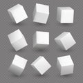 Cube 3d models in perspective. Realistic white blank cubes with shadows Royalty Free Stock Photo