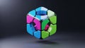 Cube design with a glossy surface featuring interlocking color Royalty Free Stock Photo