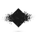 Cube destruction. Squared black banner with space for text. Abstract shape explosion. Vector
