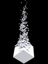 Cube exploding into thousand pieces - template white Royalty Free Stock Photo