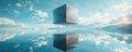 Cube gently floating above a reflective surface, creating a symmetrical illusion Royalty Free Stock Photo