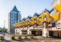 Cube houses and Blaaktoren building in Rotterdam, Netherlands