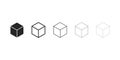 Cube icons set. Isolated square bold and outline box. Dashed and dotted cube collection. Empty transparent blocks in linear design