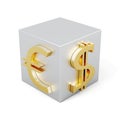 Cube with the image of the Euro and the dollar. 3d rendering Royalty Free Stock Photo