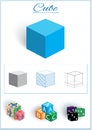 Cube. Image of volumetric geometrical figure with examples of such objects form