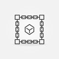 Cube inside blockchain. Vector block chain linear symbol