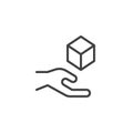 Cube levitating above hand outline icon