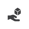 Cube levitating above hand vector icon