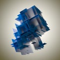 Abstract cube made of blue color plates on a gray background. 3d rendering. Innovative impressive technologies