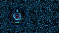 cube magenta with atom blockchain and holographic futuristic technology and brain line matrix global secity dna with digital
