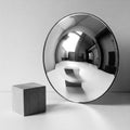 A cube and a mirror that distorts the reflection of the form. Royalty Free Stock Photo