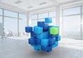 Cube in modern office . Mixed media Royalty Free Stock Photo