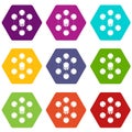 Cube molecule icons set 9 vector