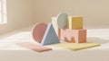 Cube and pastel colored blocks. Sunlight streams through a window casting Royalty Free Stock Photo