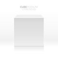 Cube podium. Realistic empty block, white box in front view. Advertising stand for product promo, exhibition pedestal 3d
