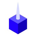 Cube push pin icon isometric vector. Color clip blue