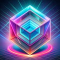 Cube or Rectangular Cuboid Prism in neon holographic colors, showing light refraction effect. Abstract 3d illustration