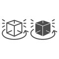 Cube rotation line and glyph icon. Cube 360 degrees rotate vector illustration isolated on white. Geometric figure view