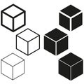 Cube set isolated icon. 3D box in different styles. Black block symbol for web and app design. vector illustration. Royalty Free Stock Photo