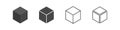 Cube set isolated vector icon. 3D box in different styles. Black block symbol for web and app Royalty Free Stock Photo
