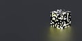 cube shape on dark background with pixelated glowing surface 3d render illustration