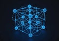 A cube-shaped neural network model visualized in blue holographic style Royalty Free Stock Photo