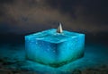 Cube-shaped sea fantasies and ships Royalty Free Stock Photo