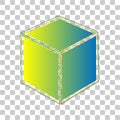 Cube sign illustration. Blue to green gradient Icon with Four Roughen Contours on stylish transparent Background. Illustration