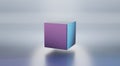 Cube or square box in gradient neon light in perspective angle view. Concept of creating objects in 3D programs, graphic