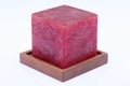 Cube Square Red Marble Candle on Teak Wood stand