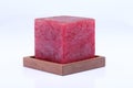 Cube Square Red Marble Candle on Teak Wood stand
