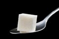 Cube of sugar on spoon Royalty Free Stock Photo