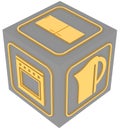 Cube with symbols of household electronic equipment