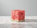 A Cube Of Watermelon With A Round Hole Generative AI Royalty Free Stock Photo