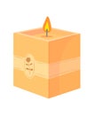 Cube yellow Candle. Spa candlestick for room, vector illustration