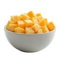 Cubed cheese in white bowl isolated on white background Royalty Free Stock Photo