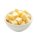 Cubed cheese in white bowl isolated on white background Royalty Free Stock Photo