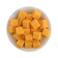 Cubed mild cheddar cheese in a white bowl Royalty Free Stock Photo