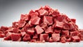 Cubed raw beef and ground beef on a white background. Generative AI