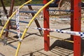 Cubelles, Barcelona, Spain - May 5, 2020: Closed children playground by the local police on Coronavirus lockdown on May 5, 2020 in