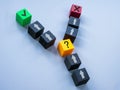 Cubes as a symbol of making a right or wrong decision. Control and choice. Royalty Free Stock Photo