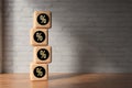 Cubes with black percent signs on wooden floor - 3D rendered illustration