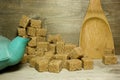 Cubes brown cane sugar and spoon Royalty Free Stock Photo