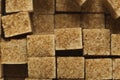 Cubes of brown cane unrefined demerara sugar. Royalty Free Stock Photo