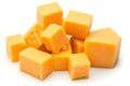 Cubes of Cheddar Cheese Stacked on White Background, Gourmet Ingredient Close Up Royalty Free Stock Photo